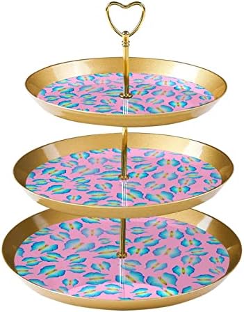 עמדת קאפקייקס בת 3 שכבות, צלחות קינוח פלסטיק בצבעי מים בצבעי מים