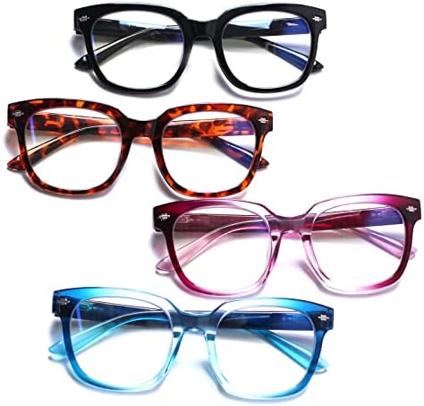 סיגבן קריאת משקפיים 4 זוגות אופנה גדול מסגרת אביב ציר כחול אור חסימת קוראים לנשים