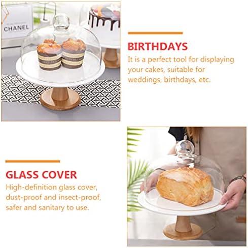 עוגת עוגת עוגת הקאפקט של המוטון עם שרת צלחת עוגה מעץ קרמיקה עם כיפה עם זכוכית Cupcake Cupcake Display