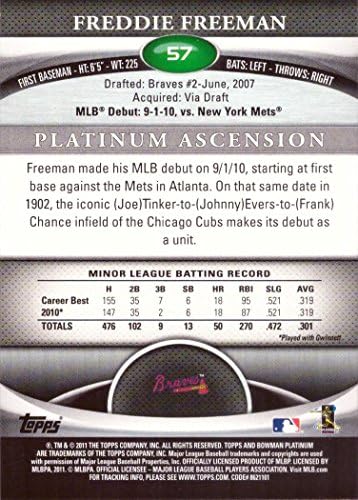 2011 Bowman Platinum Baseball 57 כרטיס טירון פרדי פרימן