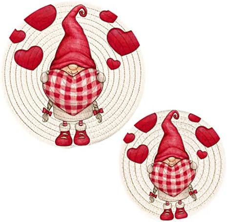 Alaza Valentine's יום Gnome Potholders Trivets Set כותנה מחזיקי סיר חמים קובעים חופי בית חווה, רפידות חמות, מחצלות חמות