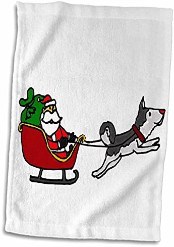 3 דרוז סנטה מצחיק במזחלת שנמשכה על ידי כלב האסקי סיבירי - מגבות