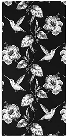 Fisnae Hummingbird ו- Hibiscus פרחים מגבות יד וינטג 'בשחור לבן רקע לבן סופג מגבות דקורטיביות רכות לחדר אמבטיה, מלון, חדר